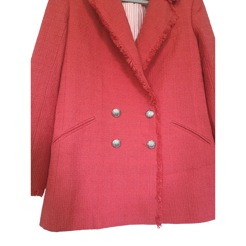 Veronica Beard Nayeli Dickey Jacket Watermelon Pinkish Red Tweed Blazer Size 8 - Picture 5 of 9